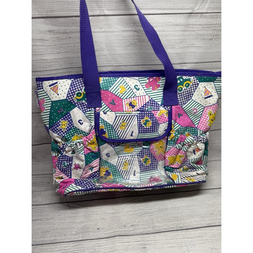 Vintage 90's Diaper Bag Babies Alley Purple Pink Patchwork With Changing Pad - Picture 3 of 12